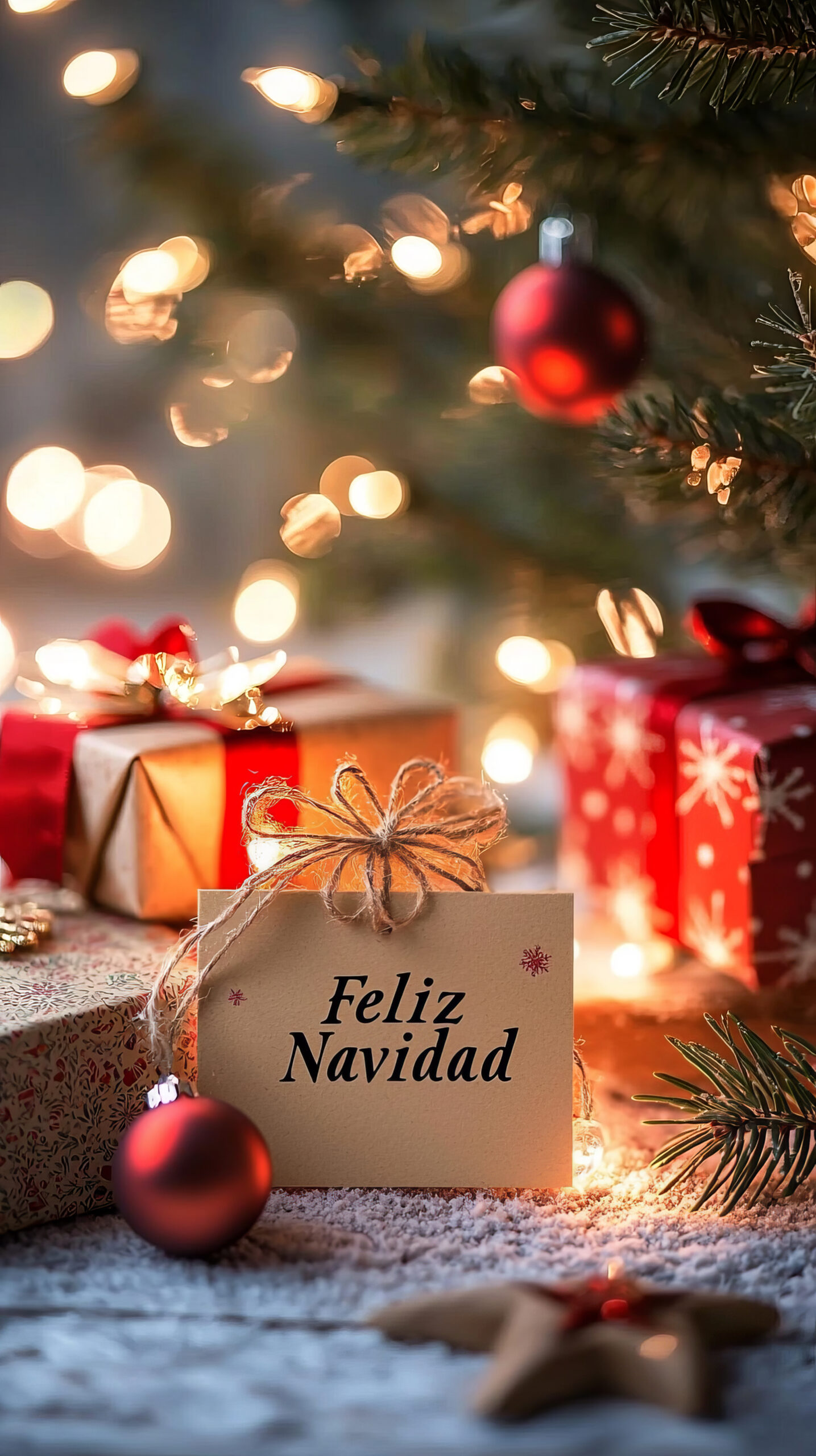 Christmas Postcard Illustration Saying "Feliz Navidad" with Festive Decorations